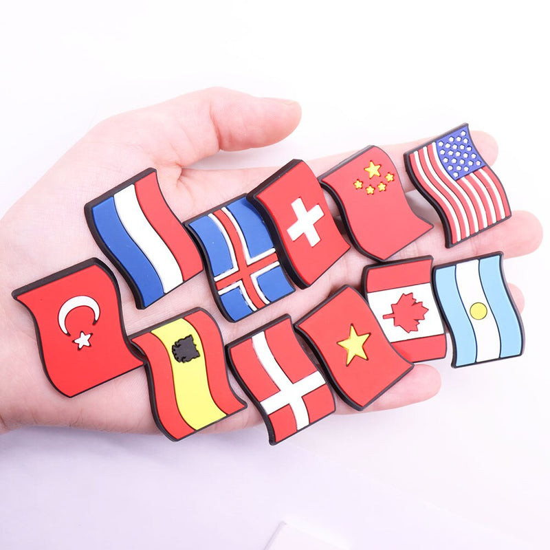 1pcs Shoe Charms Global Country Flags Garden Shoe Accessories Buckle Decorations Fit Croc Wristband JIBZ Kids Party Gift