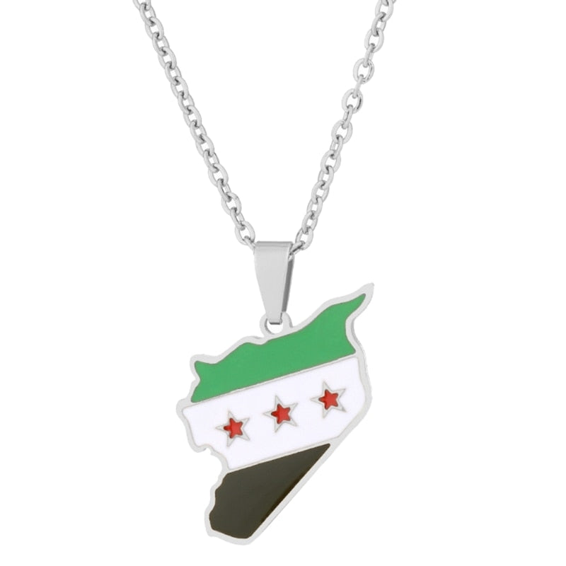 28TF Unisex Syria Country Map Flag Pendant Necklace Gold Silver Color Chain Choker Necklace Jewelry Christmas Party Ornament