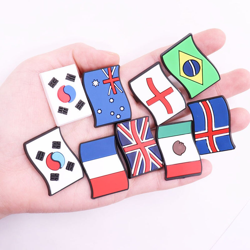 1pcs Shoe Charms Global Country Flags Garden Shoe Accessories Buckle Decorations Fit Croc Wristband JIBZ Kids Party Gift