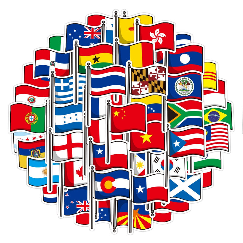 50Pcs Countries National Flag Sticker Toys for Children Soccer Football Fans Decal Scrapbooking Travel case Laptop Stickers