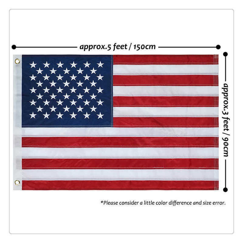 Outdoor USA Flag US 3x5 Feet Waterproof Nylon Embroidered Stars Sewn Stripes Brass Grommets American Flags and Banners