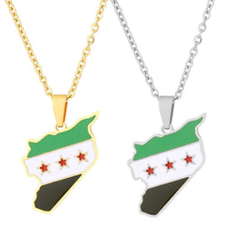 28TF Unisex Syria Country Map Flag Pendant Necklace Gold Silver Color Chain Choker Necklace Jewelry Christmas Party Ornament